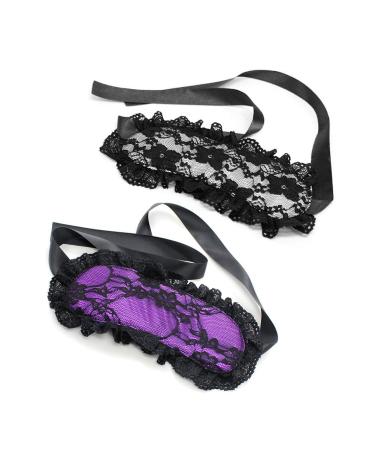 HHHH Sexy Lady Girl Eye Mask Floral Lace Padded Sleep Ribbon Tie Blinder Patch Traveling Blindfold Cover Accessory Sexy Masquerade Masks 0 16 (Black/Purple)-2pcs
