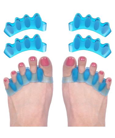 R ROOCKE Gel Toe Separator to Correct Bunion (4 PCS),Bunion Corrector for Women Men Toe Spacer Hammer Toe Straightener Toe Stretcher Big Toe Separators (Blue)