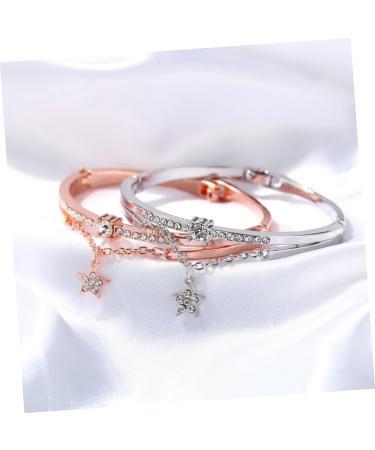 Healeved 2pcs Gemstone Bracelet Crystal Bracelets Open Star Pendant Bracelet Cuff Bracelet Star Bangle Gold Bangle Bracelet Jeweled Bangle Bracelet Women's Bracelets Diamond Miss Jewelry Rose Goldx2pcs 19.5*1.2cmx2pcs - Buy Online on GoSupps.com