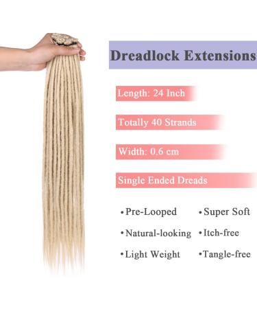 Leeven 40 Strands Blonde Dreadlock Extension 24 Inch - Synthetic Hippie Reggae Braids Locs Handmade Dreads Hair Extensions /613# 24 Inch - Buy Online on GoSupps.com