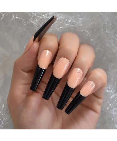 Black Lace French Artificial Nails - Extra Long Coffin Shiny Acrylic U-Shaped Tips - 24-Piece Party Set for Women - Buy Online on GoSupps.com