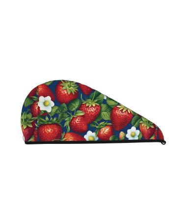 Hair Towel Wrap Hair Drying Towel with Button Towel Turban Head Towel to Dry Hair Quickly (Strawberry2)