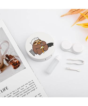 Sloth Loves Cats Round Case For Contact Lens Kit Storage Box with Mirror Printed - Buy Online on GoSupps.com