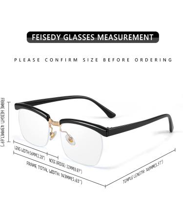 FEISEDY Retro Semi-Rimless Blue Light Blocking Glasses - Vintage Horn Rimmed Eyeglasses for Men & Women (B2883 01 Black 56mm) - International Shipping Available - Buy Online on GoSupps.com