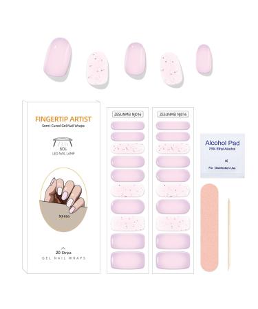 Semi Cured Gel Nails Strips - 20 Stickers Nail Wraps Purple Gradient Soft Self-Adhesive Gel Nail Stickers Colorful Dot Glitter Gel Nail Strips - UV/LED Lamp Required Purple Gradient Dot