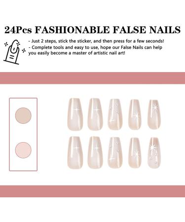 24Pcs French False Nails Coffin Medium Length White Pearls Ballerina Press on Nails | Artificial Full Cover Acrylic Stick on Nails for Women Girls DIY Nail Art - Buy Online on GoSupps.com