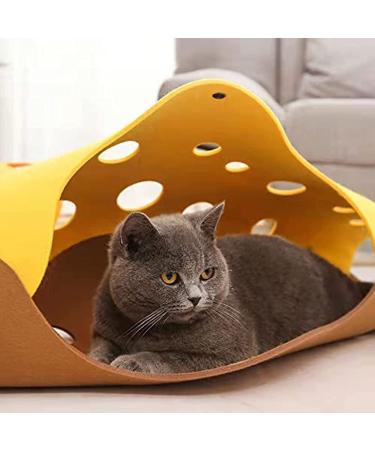Foldable Cat Tunnels Bed with Holes - DIY Pet Play Mat for Interactive Fun - Grey Yellow Felt Cloth Design for Infinite Extension - Buy Online on GoSupps.com