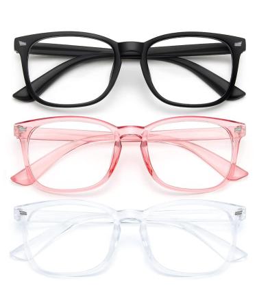 3 Pack Blue Light Blocking Glasses-Blue Light Glasses for Women Computer Glasses Anti eyestrain Eyeglasses Readers for Men 3-black+pink+clear