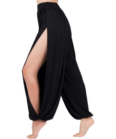 Lofbaz High Slit Yoga Harem Pants XL Black for Women - Dance, Lounge, Maternity Trousers - Buy Online on GoSupps.com