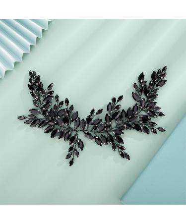 Kercisbeauty Black Crystal Headband for Wedding Brides Women Girls Halloween Party Handmade Hair Jewelry (Black)