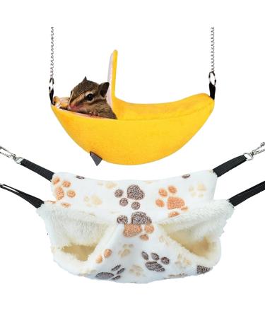BDSHUNBF 2PCS Hamster Hanging House Banana Hamster Swing Hammock Double-Layer Small Pet Cage Small Animals Soft Plush Pet Accessories Rat Rabbit Squirrel Guinea Pig Nap Sack Warm Ferrets Hideout