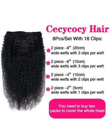 Cecycocy Kinky Curly Clip in Hair Extensions - Brazilian Remy Human Hair 3C 4A, Natural Black, 18 Inch - Buy Online on GoSupps.com