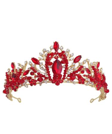 FRCOLOR Red Tiara Crown Crystal Silver Headband Diamond Bridal Headdress Wedding Prom Crown Hair Accessories for Women Girl Birthday Wedding Christmas Party Favor Ornaments