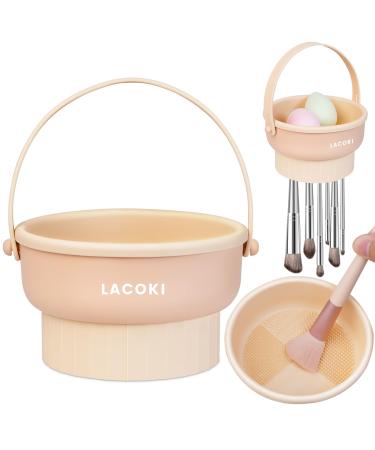 Makeup Brush Cleaner 3 in 1 Silicone Make-up Brushes Cleaner Mat Bowl with Hanger Brushes Beauty Sponge Blender Dying Holder Storage Khaki L