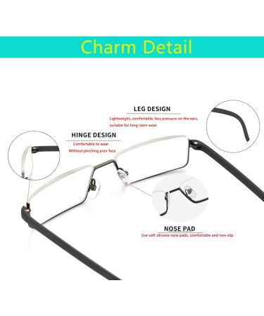 Blue Light Blocking Half Frame Reading Glasses TR90 Frame | Men & Women | 2.5x Magnification - Buy Online on GoSupps.com