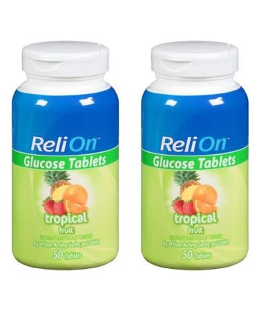 Relion Glucose Tablets - Tropical Flavor - 50 Counts (2 Pack)