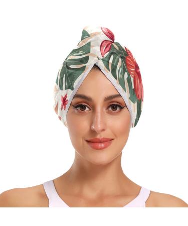 Flamingo Flowers Coffee Hair Towel 2 Pack Super Absorbent Hair Drying Towel Quick Dry Hair Turbans Head Towel with Button Twisty Wrap for Women Girls