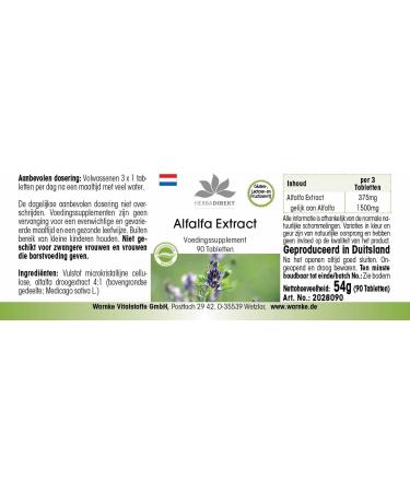 Buy Alfalfa Tablets (4:1 Extract) - 90 Tablets | Herbadirekt by Warnke - Premium German Quality - International Shipping Available - Buy Online on GoSupps.com