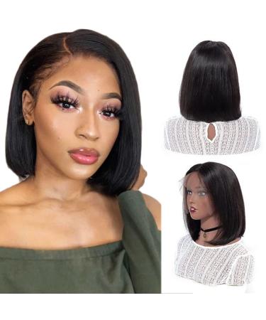 Hibaby 8 Inch Short Bob Human Hair Lace Front Wig for Black Women - Brazilian Virgin Hair, Deep Parting, Natural Color, Pre Plucked with Baby Hair - Glueless - Buy Online on GoSupps.com