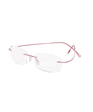 Rimless reading glasses super light titanium reading aid for women and men pink +2.50