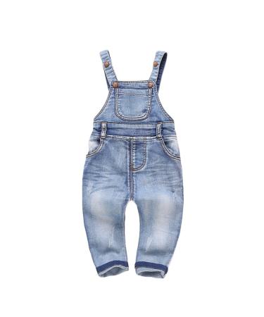 KIDSCOOL SPACE Baby & Little Boys/girls Water Washed Ripped Soft Denim Overalls 18-24 Months Light Blue-1880