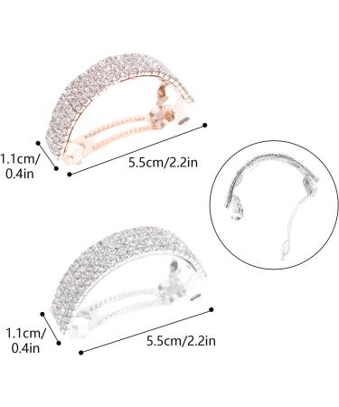 2Pcs Crystal Rhinestone Hair Clips Sparkly Diamante Hair Clips for Women Girls Ponytail Hair Clips Hair Accessories for Wedding(Rose Gold Silver) - Buy Online on GoSupps.com