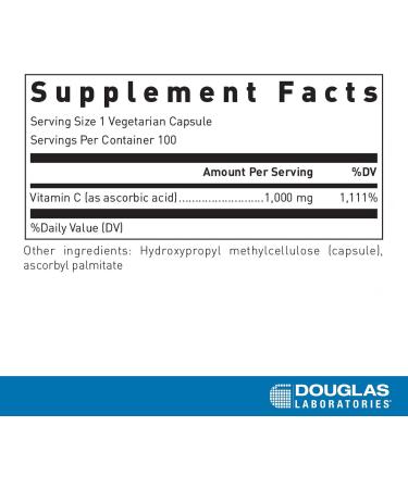 Douglas Laboratories C-1000 | Pure Vitamin C for Skin, Blood Vessels, Joints & Bones | 100 Capsules - Buy Online on GoSupps.com