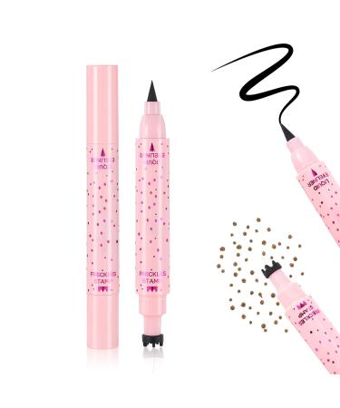 Eyeliner Freckle Pen 2 en 1 Medium Waterproof Natural Lifelike Freckle Stamp and Black Liquid Eye-liner Soft Sopt Pen Magic Fake Freckles 02 02 - Moyen