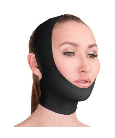 Post Surgical Chin Strap Bandage for Women - Neck and Chin Compression Garment Wrap - Face Slimmer, Jowl Tightening (L) Large (Pack of 1) Black
