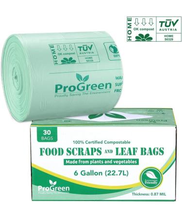 ProGreen 6 Gallon Compostable Bags 30 Count - Extra Thick 0.87 Mil - Small Kitchen Trash Bags - ASTM D6400 Certified - Buy Online on GoSupps.com