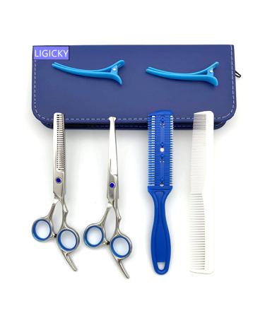 Ligicky Baby Habhish Set Special Round Space Safety Pony Hair Scissors D nner Flater Section Pro Effilier Gate Haircrooper Haircase Shear tool set for home use salon children blue