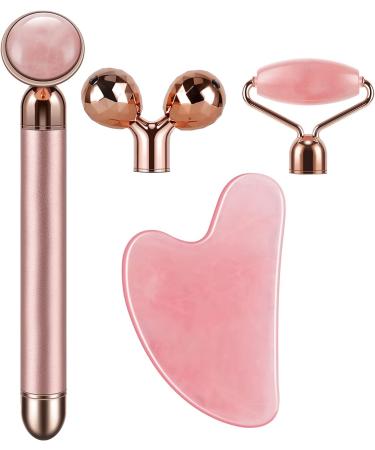 4-in-1 Rose Quartz Face Massager & Gua Sha Set | Electric Eye Roller for Glowing Skin - Perfect Skin Care Tool for Women - Buy Online on GoSupps.com