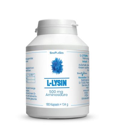 L-Lysine 500 mg amino acid (pure) per capsule || 180 capsules || natural & vegan || SinoPlaSan