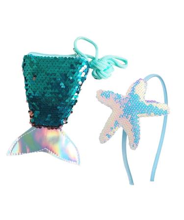 Sequin Mermaid Crossbody Purse Coin and Starfish Headbands (Blue)