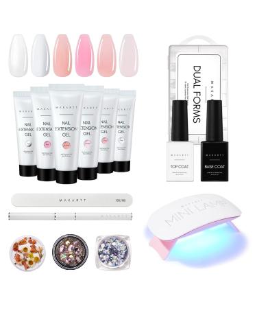 Makartt Poly Nail Gel Kit, Clear Pink Fall Winter Nail Gel Kit Poly Nail Extension Gel Nail Enhancement Set Bundle With 6W UV LED Nail Lamp USB Portab Nail Dryer Gel Lamp Nail Curing Light 60S Timer