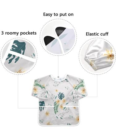 Shop Kaaviyo Waterproof Floral Baby Bibs & Painting Aprons for Kids 1-6 Years | Pink & White Leaf Design - Buy Online on GoSupps.com