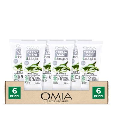 Omia Ecobio aloe vera hand cream nourishing and protective cream for dry and sensitive hands - dermatologically tested without Sles and PEG 6 pieces of 75 ml old formula