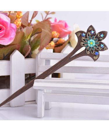 Lurrose Wooden Hair Sticks with Crystal Flowers - 4pcs (Random Color) | Elegant Hair Accessories for International Shipping - Buy Online on GoSupps.com