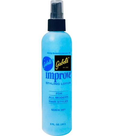 Improve Gabel s Styling Lotion/Hair Spray (8oz) Quick Set (Blue-Light Hold) Authentic Gabel's Manufacturer Direct has Gabel's logo in black label on the bottle Blue 8oz