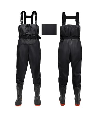 Ieeilulu waden men women waders fishing trousers with boots waders with breast pocket and adjustable straps nylon wader wading boot angler pants waterproof slippery mud pants 47W black