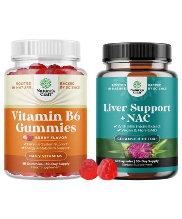 Bundle of Potent Vitamin B6 Gummies for Adults - Vitamin B Complex Supplements for Nervous System and Liver Support NAC Supplement with Milk Thistle for Liver Cleanse Detox & Repair N Acetyl Cysteine