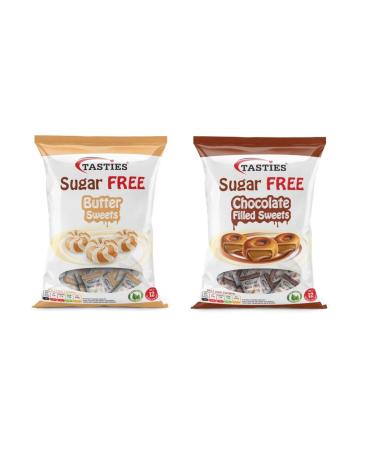 Butterscotch and Chocolate Filled Sugar-Free Gluten-Free Hard Boiled Sweets - Low Calorie Treats in 2 x 80g Bags