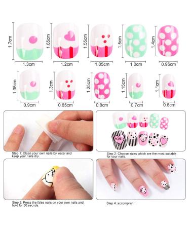 DouborQ 120 pcs 5 Pack Little Girls Pre-glue Press on Nail Tips - Cute Cartoon Design Fake Nails for Kids Gift - Buy Online on GoSupps.com