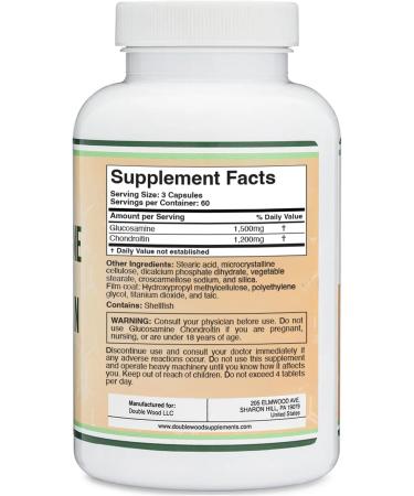 Glucosamine Chondroitin Triple Strength (1,500mg Glucosamine Sulfate 1,200mg Chondroitin) 180 Tablets Two Month Supply (Joint Support Supplement) Gluten Free Non-GMO by Double Wood - Buy Online on GoSupps.com