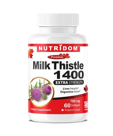 Nutridom Milk Thistle 700mg | Extra Strength | 80% Silymarin Standardized Extract | Non-GMO | 60 Softgels