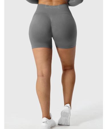 QOQ Women Seamless Scrunch High-Waisted Butt Lifting Fitness Shorts - Solid Light Grey Large - Buy Online on GoSupps.com