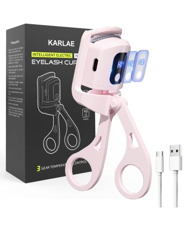 Heated Eyelash Curler with 3 Heating Modes USB Rechargeable Eye Lash Curler for Long-Lasting Curl Quick Heating and Temperature Display Electric Eyelash Curler (Pink)
