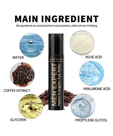 Energetic Eye Roller for Men with Hyaluronic Acid and Vitamin C - Depuffing, Anti-Aging Serum for Dark Circles and Puffiness - 1PC - Buy Online on GoSupps.com