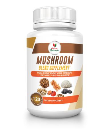 Activa Naturals Mushroom Supplement with Turkey Tail Reishi Lion Mane Maitake Cordyceps Chaga & Shiitake Mushrooms 120 Veggie Capsules