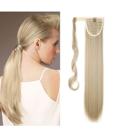 26" Wrap Around Ponytail Clip In Hair Extensions Straight Silky One Piece Long Hairpiece For Women Beauty - Ash Blonde Mix Bleach Blonde(66CM-100G)